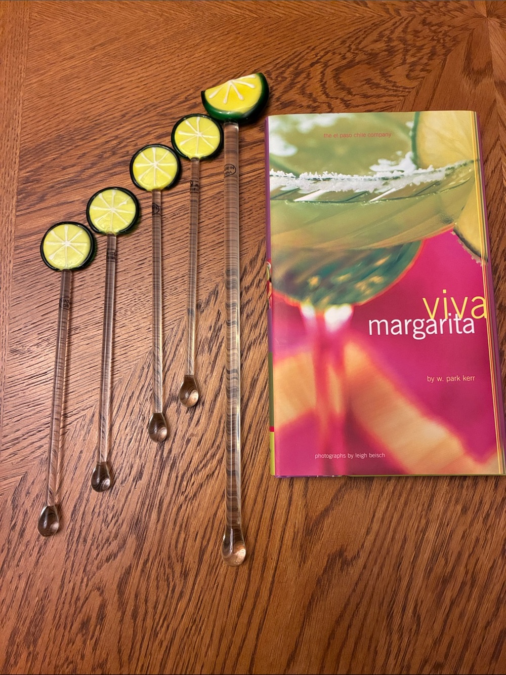 Set of 5 Citrus Stir Sticks with Lime Slice Tops and Viva Margarita Book